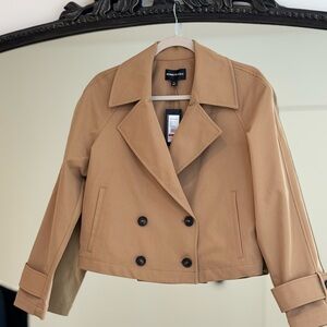 NWT Kenneth Cole Tan Double-Breasted Cropped Trench